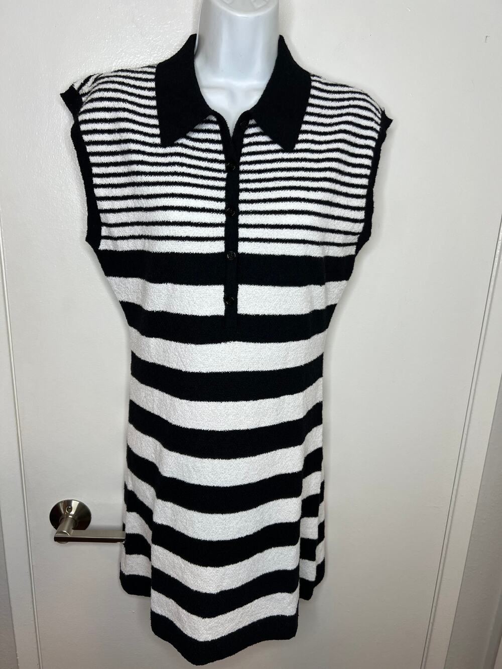 Mustard Seed Sleeveless Terry Knit Mini Dress Black/White Striped NEW~ Size M